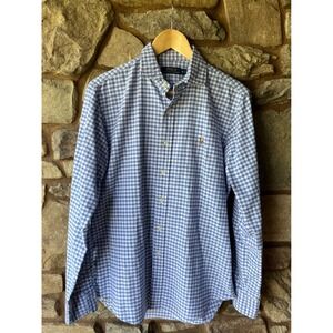 Polo Ralph Lauren Mens Blue White Plaid Long Sleeve Button Down Shirt Size M